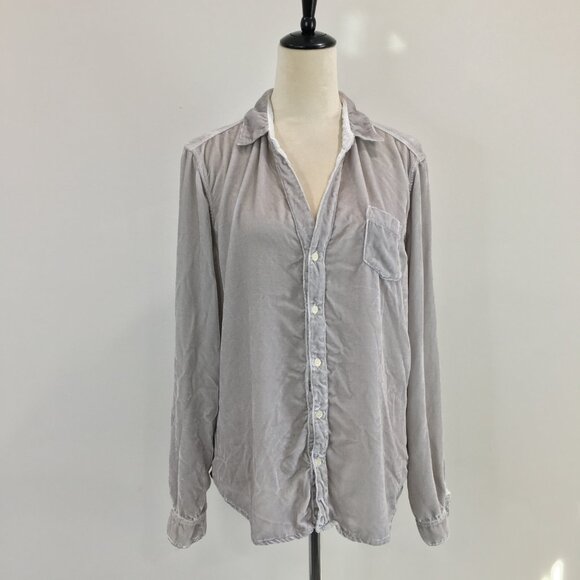 CP SHADES Gray Velvet/Velour Silk Blend Long Sleeve Button Shirt - Picture 6 of 14